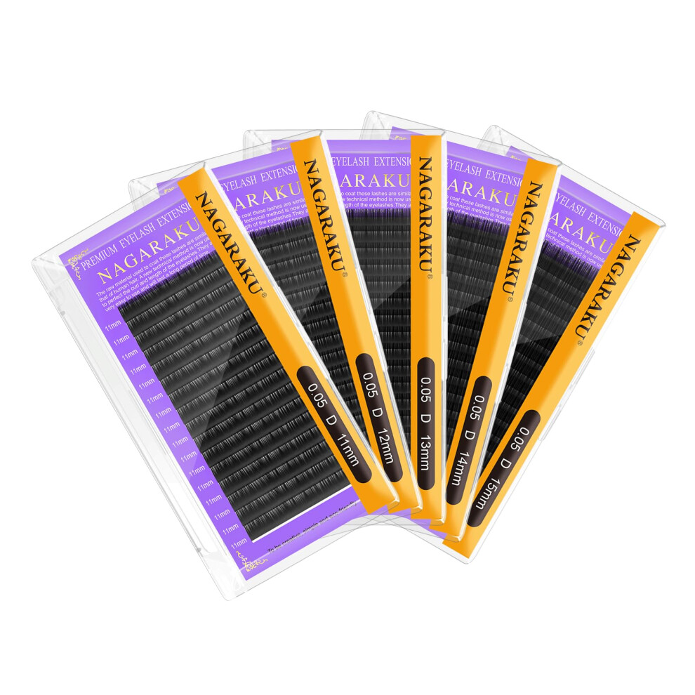 Nagaraku Black 5 Trays Eyelash Extensions Supplies Classic 1:1 Lashes Individual Volume Lash Extensions Soft Single Natural Eyelashes Matte 16 Rows