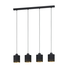 Eglo Esteperra 4-Flame Pendant Lamp, Steel and Fabric Coloured in Black and Gold vintage Ceiling Light, Retro Dining and Living Room Hanging Lighting,