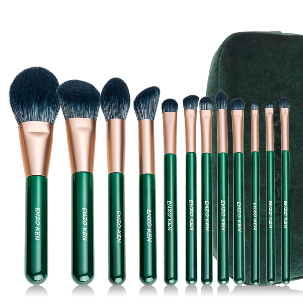 Enzo Ken Green Natural Fiber & Goat Hair Makeup Brush Set Professional, Combined Hair Makeup Brushes Set With Case, Cosmetic Brushes Makeup Set,