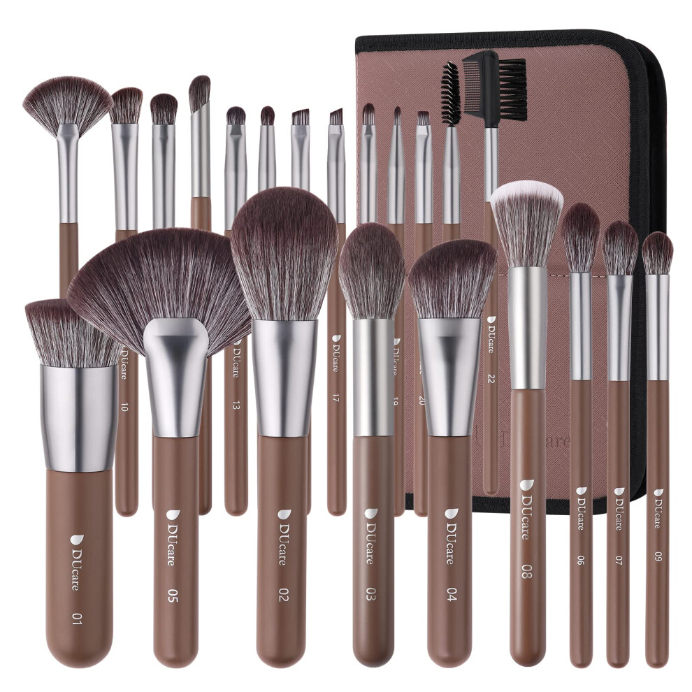 Ducare Makeup Brushes Professional Set 22 Piece- Chocolate Series Including A Foldable Stand-Up Artist Pro Make Up Brush Bag Color, Presented In A