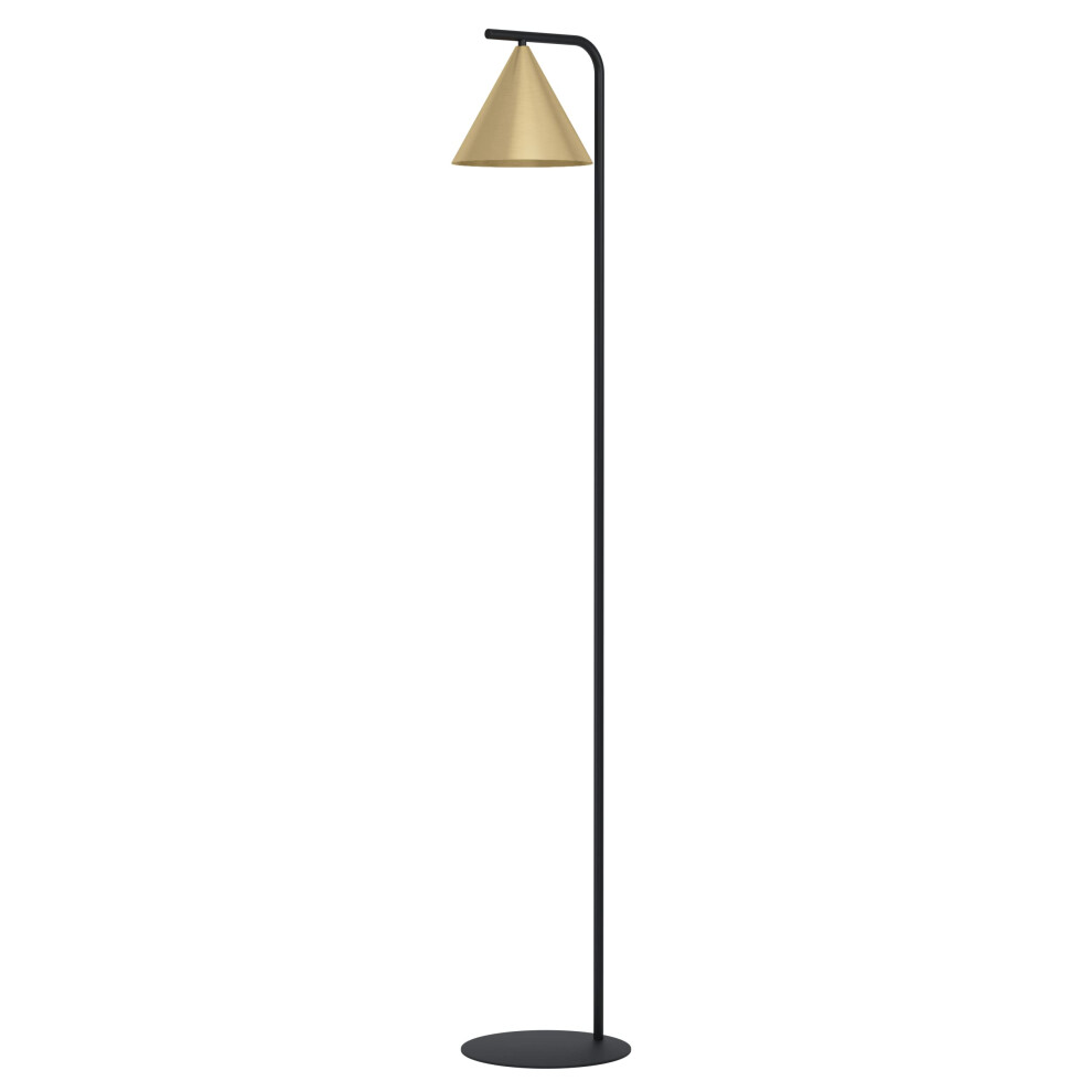 EGLO Floor lamp Narices, minimalist standing light made of brushed brass metal, golden and black living room lighting with foot switch, E27 socket