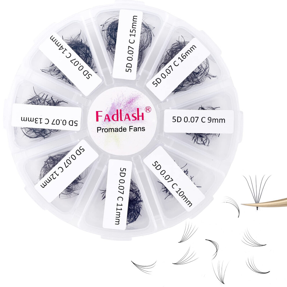Fadlash Premade Volume Eyelash Extensions 5D 0.07 C Curl 1000Pcs Russian Lashes 9-16Mm Mixed Tray Pre-Made Russian Lashes Handmade Promade Loose Fans