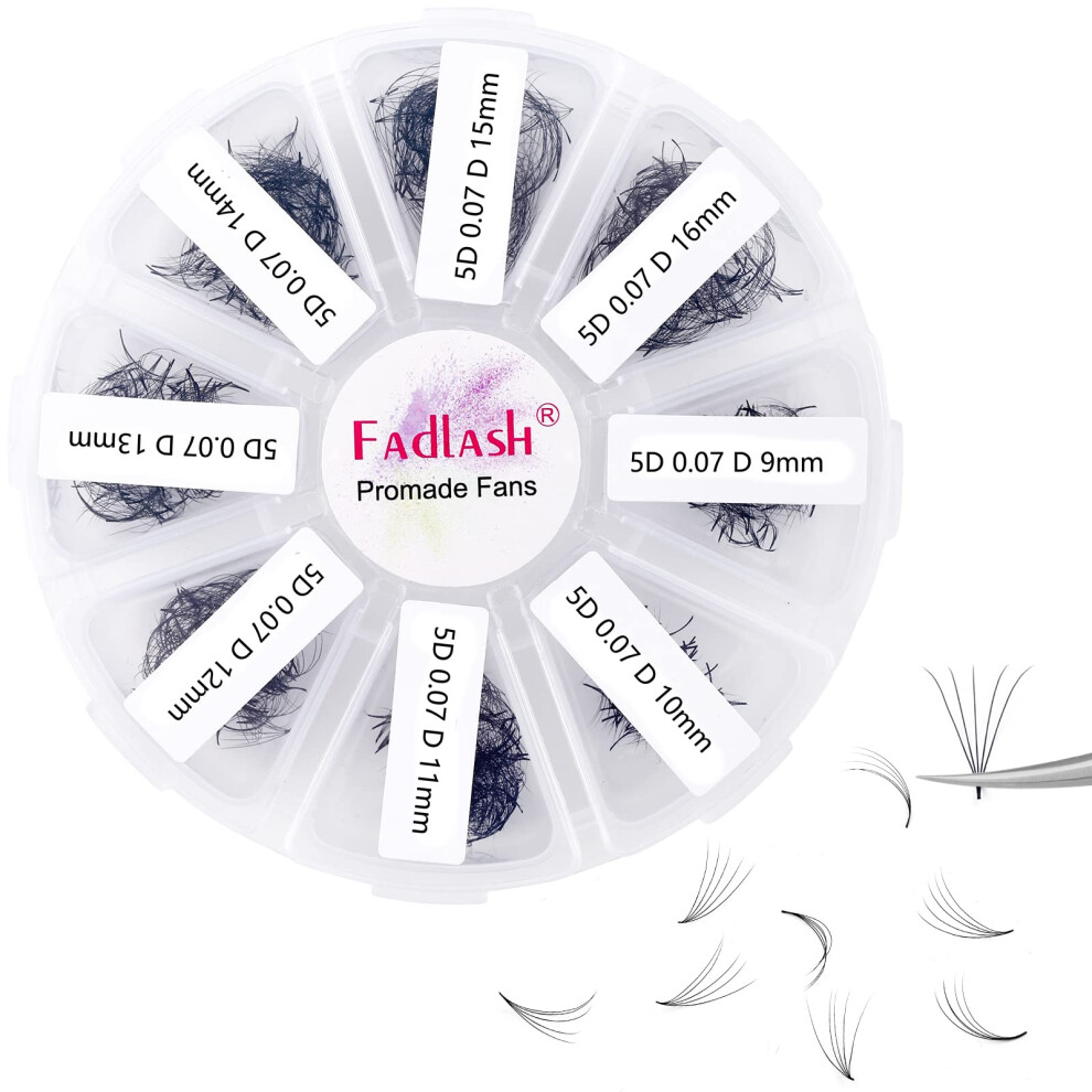 Fadlash Premade Volume Eyelash Extensions 5D 0.07 D Curl 1000Pcs Russian Lashes 9-16Mm Mixed Tray Pre-Made Russian Lashes Handmade Promade Loose Fans