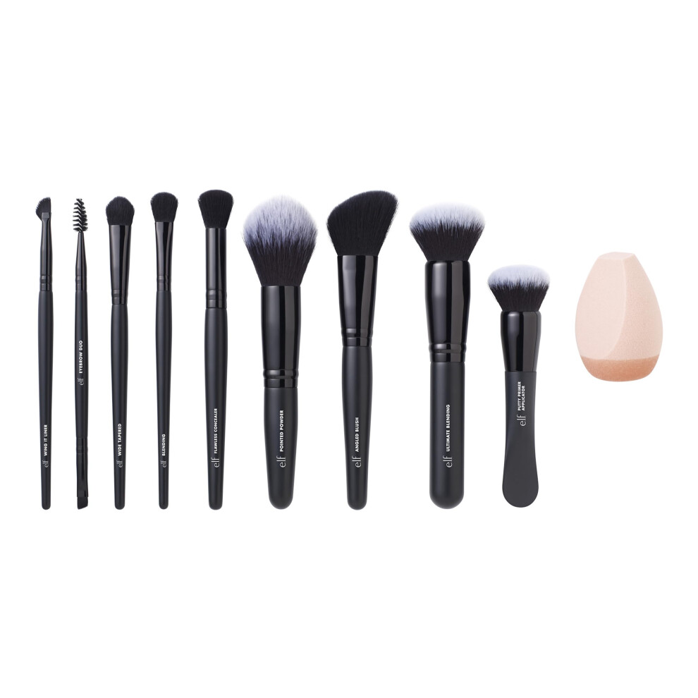 E.l.f. Ten Out Of Ten Brush Set, 10 Piece Brush Kit, Brushes For Face Makeup, Eyes, Brows & More, Made With Synthetic Bristles, Vegan & Cruelty-Free