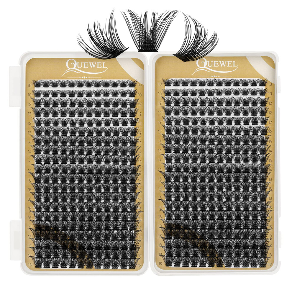 Quewel Cluster Lashes 480 Pcs Individual Lashes Mix10-18 D Curl Diy Lash Extensions Thin Band Lash-Clusters Eyelashes-Individual Volume