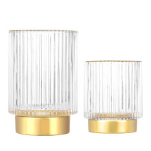 DASITON Crystal Makeup Brush Organizer, Cosmetic Glass Storage Holder, Vintage Cup for Pens and Pencils, Striped Vase (Clear S+L)