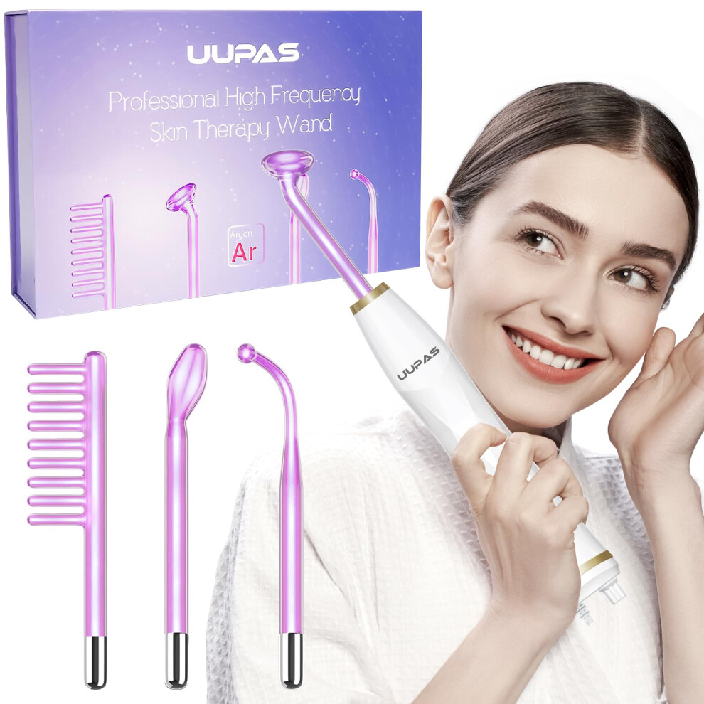 Uupas Light High Frequency Wand - Professional 4 Argon High Frequency Facial Machine - Portable Hf Violet Therapy Wand For Skin Tightening, Spot