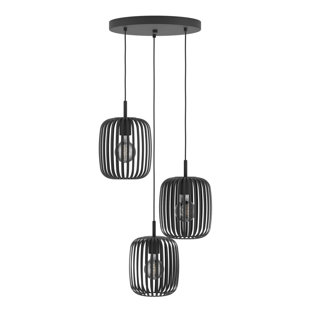 Eglo Pendant Lighting Romazzina, 3 lamp Ceiling Light Fitting, Cluster Hanging lamp for Dining and Living Room, Black Metal, E27 Socket, ? 18 in