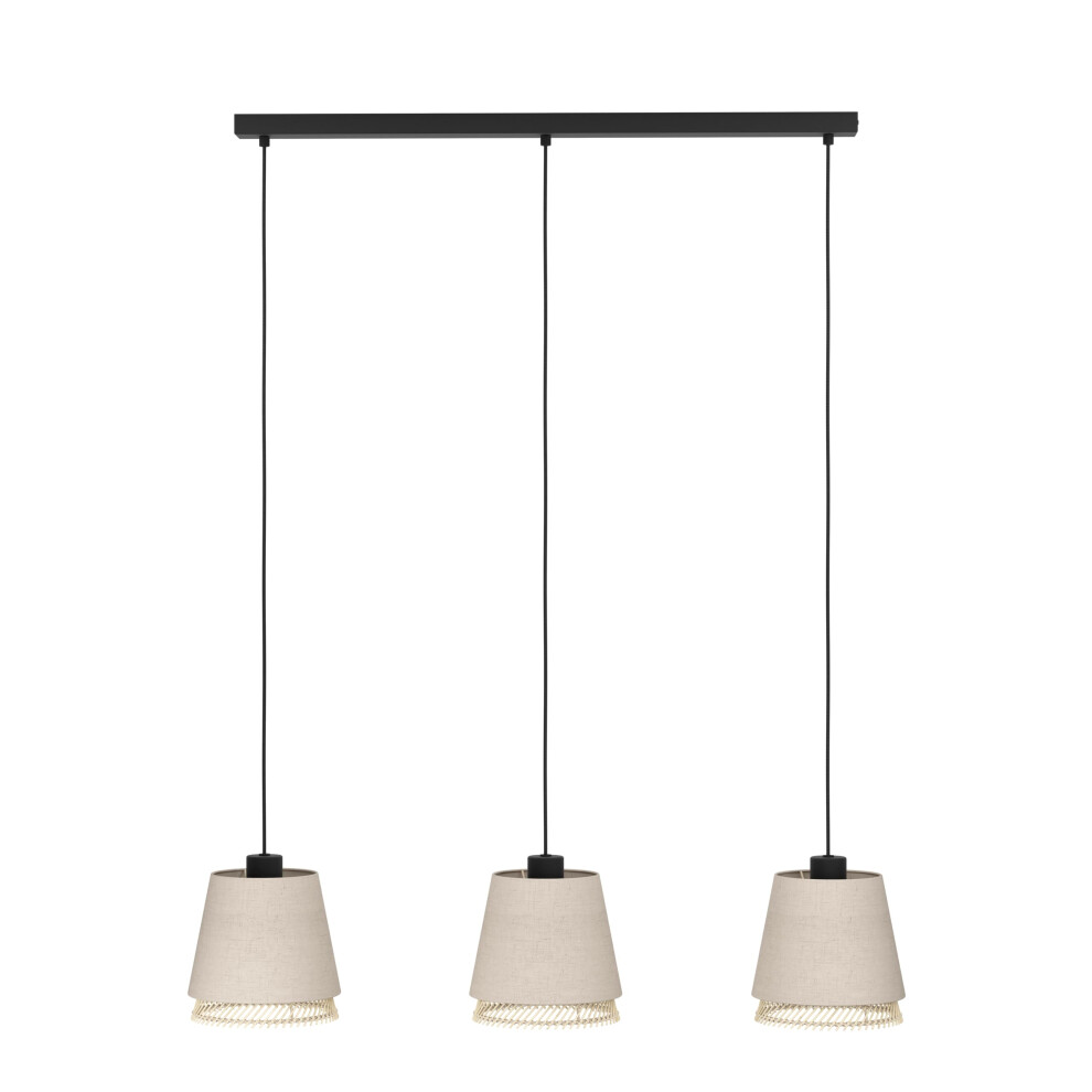 Eglo Pendant Lighting Tabley, 3 Lamp Ceiling Light Fitting For Dining Room, Natural Hanging Lamp Made Of Bamboo And Linen, E27 Socket, 35?
