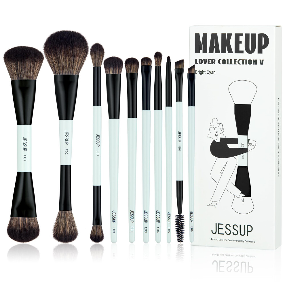 Jessup Makeup Brushes Sets 10Pcs Double Ended Make Up Brushes For Foundation Contour Blush Highlight Blending Eyebrow Brush Eyeshadow Eyeliner