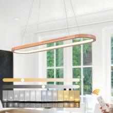 WayLuoung Wood LED Chandeliers Ceiling Light, Dimmable Oval Ring Wooden Lighting Fixture, 3000-6000K, Adjustable Circle Pendant Lamp, Kitchen Island