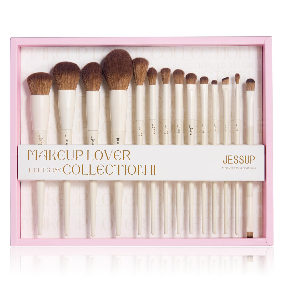 Jessup Makeup Brushes 14Pcs Makeup Brush Set Premium Synthetic Powder Foundation Contour Blush Concealer Eye Shadow Blending Liner Make Up Brush Kit