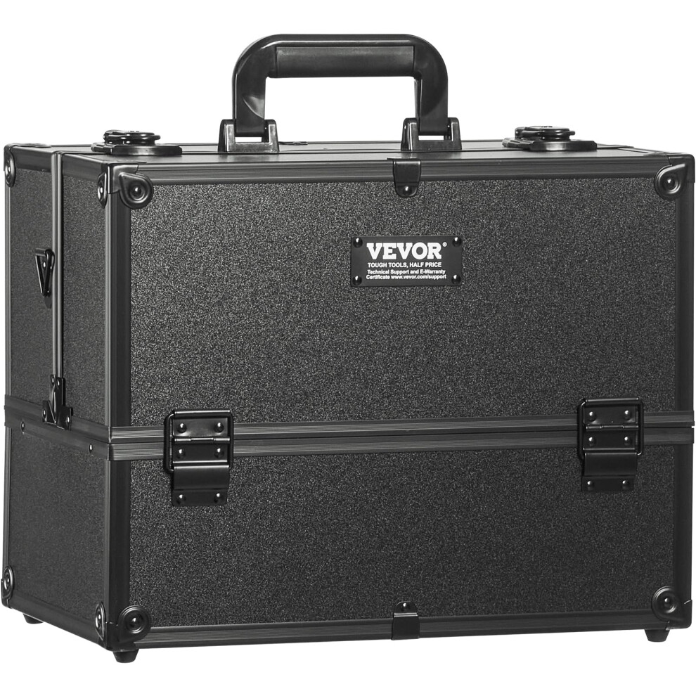 VEVOR Makeup Train Case 370MM Large Portable Cosmetic Case, 6 Tier Trays Professional Makeup Storage Organizer Box Make Up Carrier with Handle And