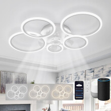 ycwdcz Ceiling Fans with Lights Compatible with Alexa and Google Assistant, Ring Ceiling Fans with Lamps Dimmable, 6 Speed, Quiet Reversible DC Motor,