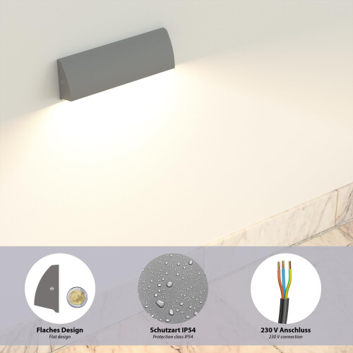 ledscom.de 4 LED Wall Light/Staircase Light SEGIN for Outdoors, IP54, Flat, Downlight, Grey matt, Angular, 6.3 W, 630lm, Cool White 1