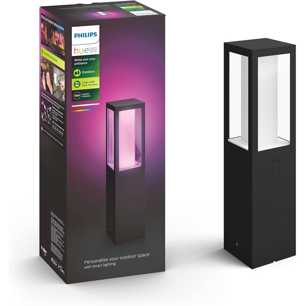 Philips Hue Impress White and Colour Ambiance Pedestal [EU Version - Black] Low Voltage. For Outdoor Lighting, Patio, Terrace, Garden.