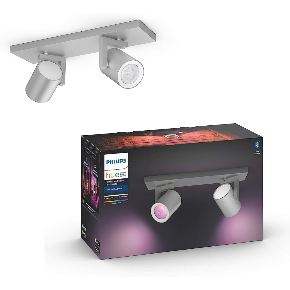 Philips Hue Argenta White & Colour Ambiance Smart Twin Ceiling Spotlight Bar LED (GU10) with Bluetooth, Aluminium, Works with Alexa, Google Assistant