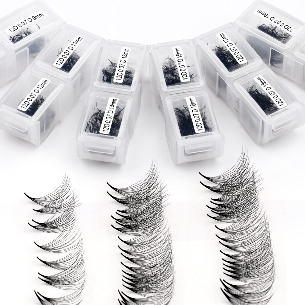 Wendy Lashes 12D Premade Fans Eyelash Extensions 1200Pcs Pre Made Fans Lashes 0.07Mm C Curl Mixed Tray 9-20Mm Handmade Loose Volume Lash Extension Premade Lash