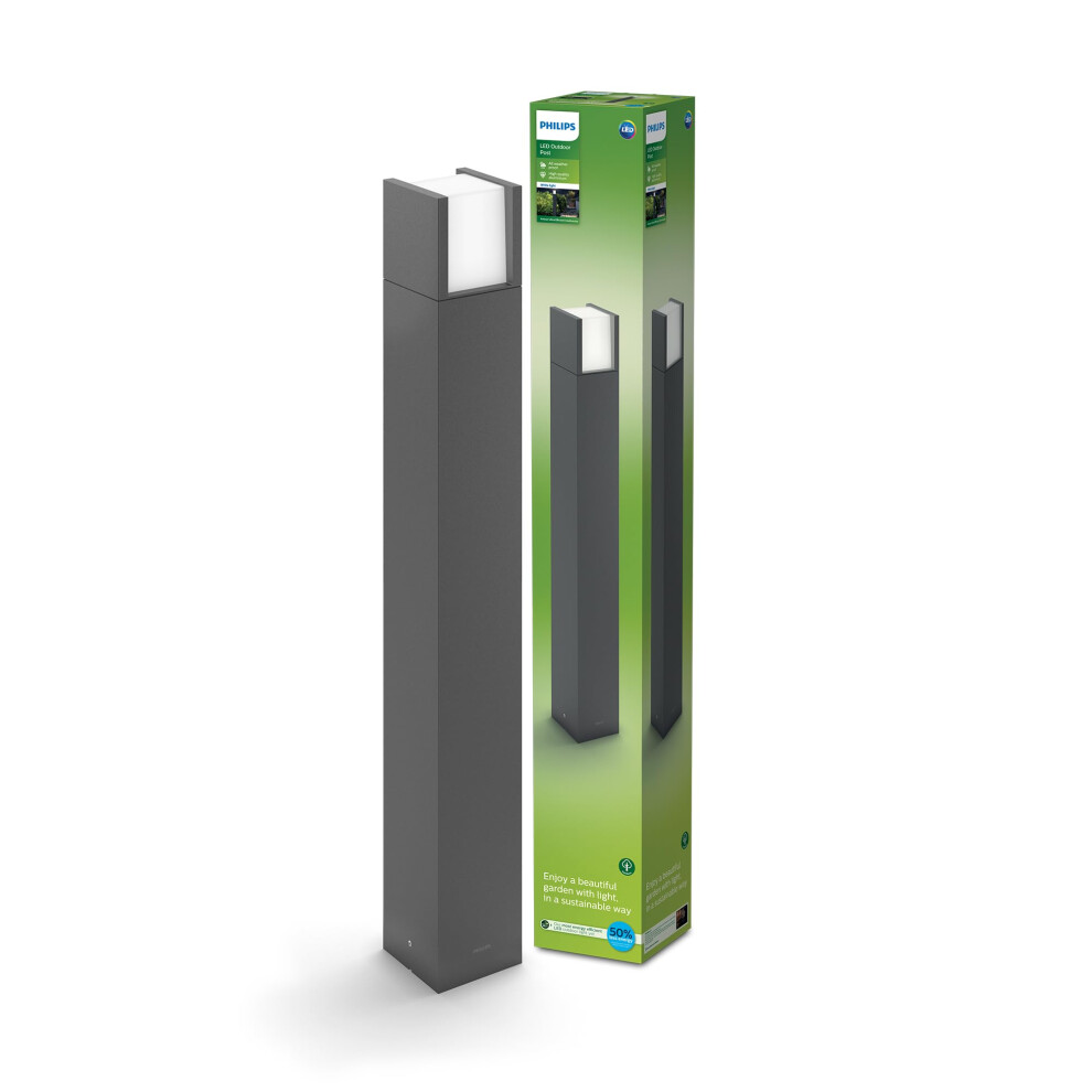 Philips LED Arbour Ultra Efficient Outdoor Post Light [Anthracite - 1x3.8W] 3000K White. for Home, Garden, Patio Lighting for Energy Saving.