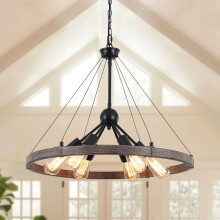 MRHYSWD Wagon Wheel Chandeliers Ceiling Light for Living Room, 6 Lights Rustic Industrial Outdoor Chandelier Black Pendant Light Fitting for Dining