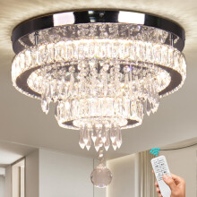 15.7" Modern Crystal Chandeliers, Dimmable LED Ceiling Light with Remote Control, K9 Crystal Flush Mount Chandeliers for Bedroom Dining Room Living