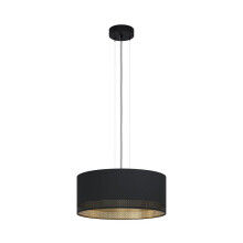 EGLO Pendant lighting Esteperra, 3 bulbs vintage ceiling light fitting made of steel and fabric in black and gold, retro hanging lamp for dining and
