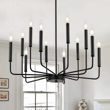 Modern Black Chandeliers, 12-Light Industrial Metal Chandelier Lighting, Classic Candle Hanging Pendant For Kitchen Island, Dining Room, Living Room,