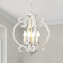 LynPon 4 Lights White Farmhouse Chandelier Ceiling Light Rustic French Light Fittings Ceilings Hanging, Antique Vintage Wood Pendant Light for Dining