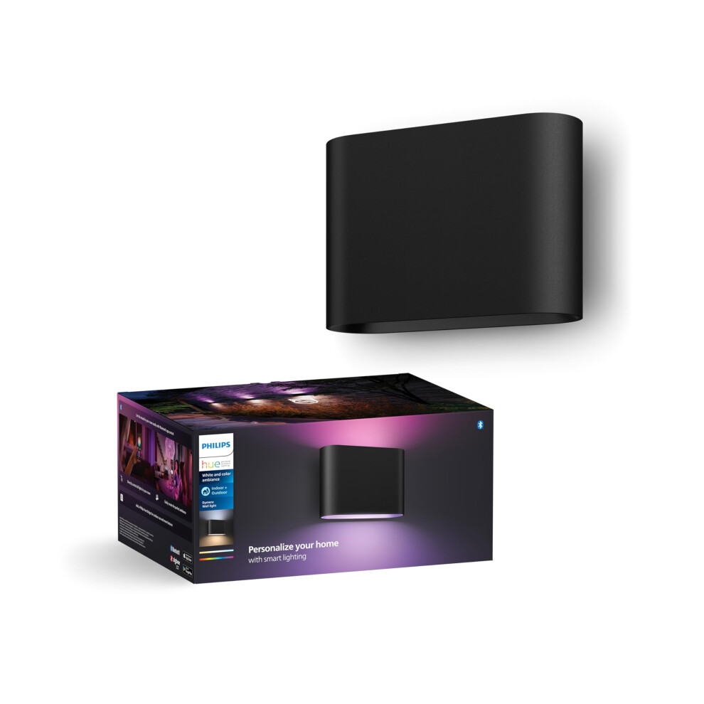 Philips Hue White and Colour Ambiance Dymera Smart Indoor and Outdoor Wall Light, White and Colour Light, Hue Bridge Required for Outdoor Use, Voice