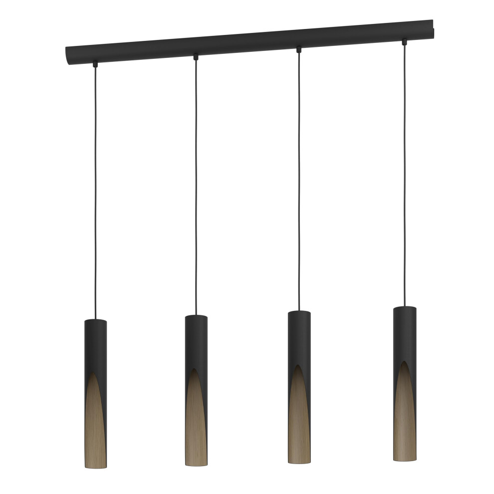 Eglo LED pendant lighting Barbotto, 4 light hanging lamp with indirect lighting, metal ceiling light fixture in black and wood look, GU10 bulb, warm