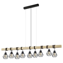 Eglo Pendant lighting Townshend 5, 9 light vintage hanging lamp in industrial design, retro ceiling light made of black metal and natural wood, FSC