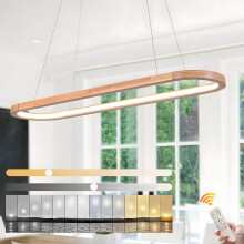 WayLuoung Wood LED Chandeliers Ceiling Light, Dimmable Oval Ring Wooden Lighting Fixture, 3000-6000K, Adjustable Circle Pendant Lamp, Kitchen Island