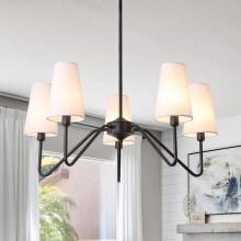 ZenithBeam Modern Black Chandelier,5-Light Pendant Light 76Cm E14 Chandeliers Ceiling Light with White Linen Lampshade Light Fittings for Bedroom