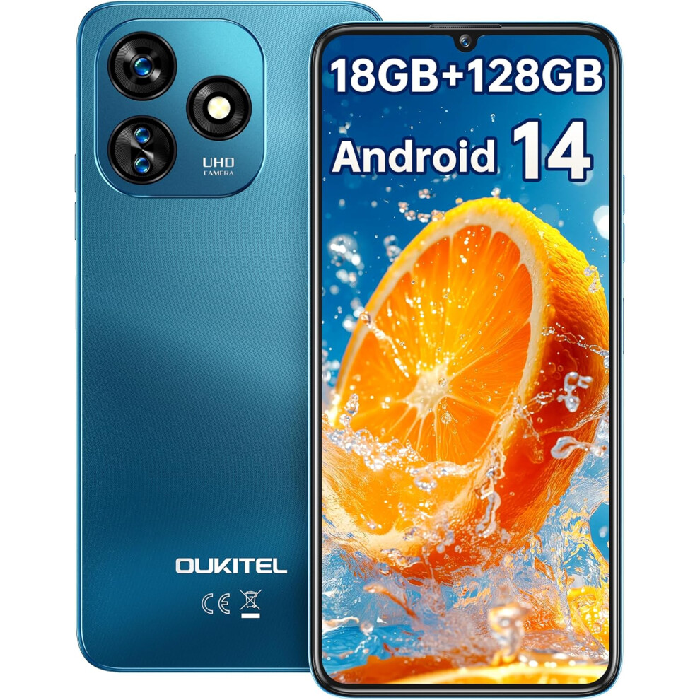 (Blue) OUKITEL C51 Android 14 Smartphone Unlocked Cell Phones 6GB 128GB