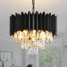 Modern Crystal Chandeliers 3-Tier K9 Round Crystal Chandeliers Light Fixture Small Black Ceiling Light Fixture for Dining Room Living Room Bedroom