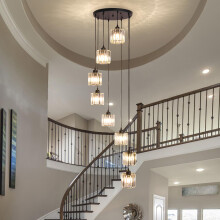 Cainjiazh Long Chandeliers for High Ceilings,Modern Crystal Pendant Light,Long Raindrop Drop Lamp,Hanging Flush Mount Chandelier Ceiling Light for