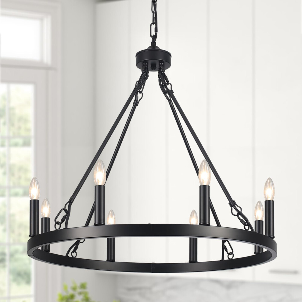 ASHUAQI Wagon Wheel Chandelier, 8-Light Black Chandelier for Living Room, Farmhouse & Dining Room, Rustic Hallway