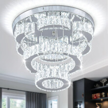 FRIXCHUR 15.7" Modern Crystal Chandelier Flower LED Flush Mount Ceiling Light 2 Rings Pendant Lights Chandeliers for Living Room Dining Room Bedroom
