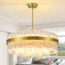 KUNYEEE Gold Crystal Chandeliers Flush Mount Crystal Ceiling Light Fixture Round Chandeliers Pendant Light for Living Room Kitchen Island Dining Table