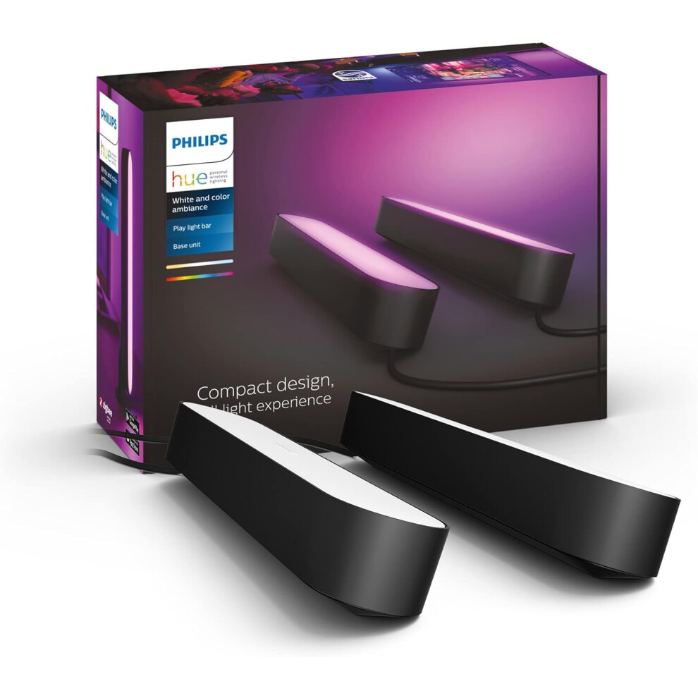 Philips Hue Play White and Colour Ambiance Smart Light Bar Double Pack Base Unit, Entertainment Lighting for TV and Gaming (Works with Alexa, Google