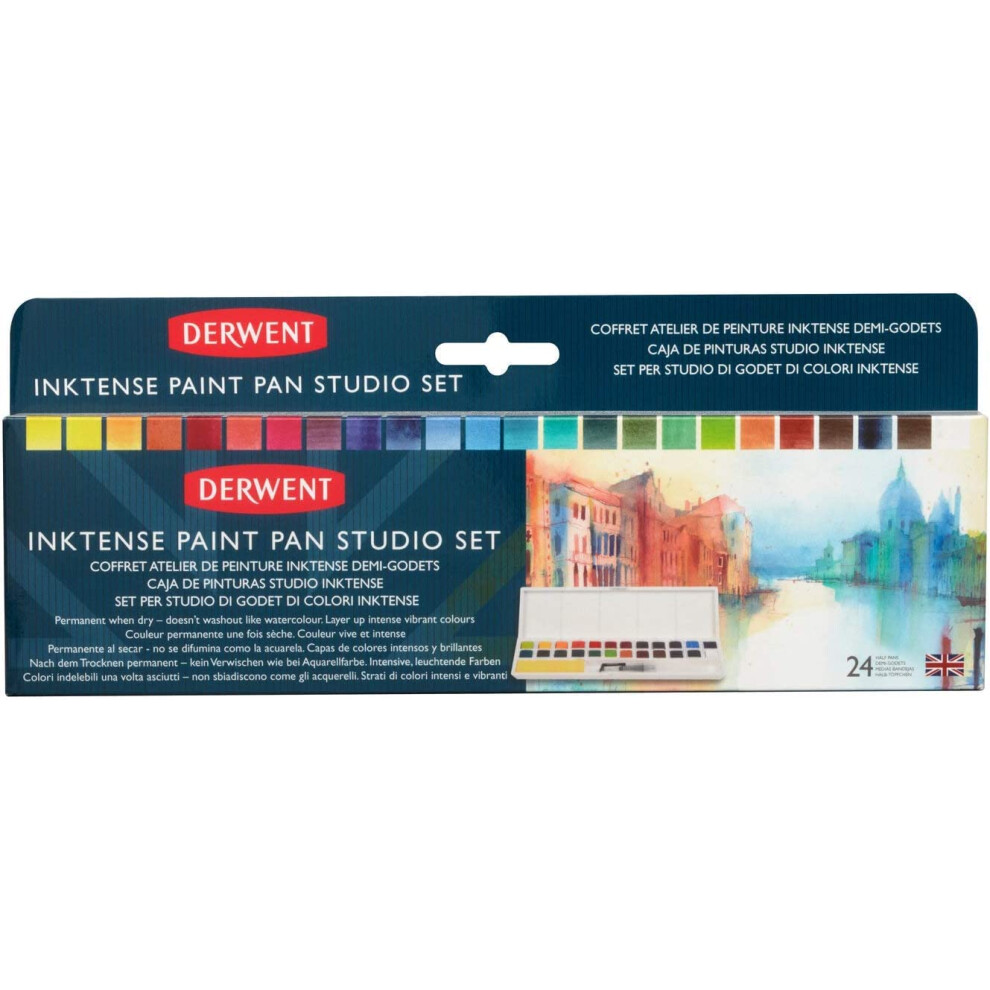 Derwent Inktense Paint 24 Pan Palette, Set of 24, Half Pan Size, Water-Soluble, Ideal for Painting & Crafts on Paper & Fabric, Professional Quality