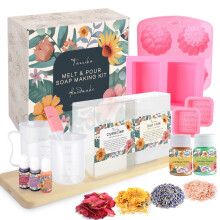 Handmade Soap Making Kit Supplies, DIY Melt & Pour Soap Making Kit for Adults: Includes 2lbs Soap Base, Dried Flowers, Pigment, Silicon Mold,