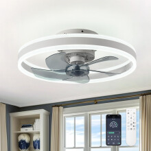 CHANFOK Ceiling Fan with Light - Flush Mount Modern Indoor 19.7" LED Dimmable Low Profile Ceiling Fans with Remote Control,Smart 3 Light Color Change
