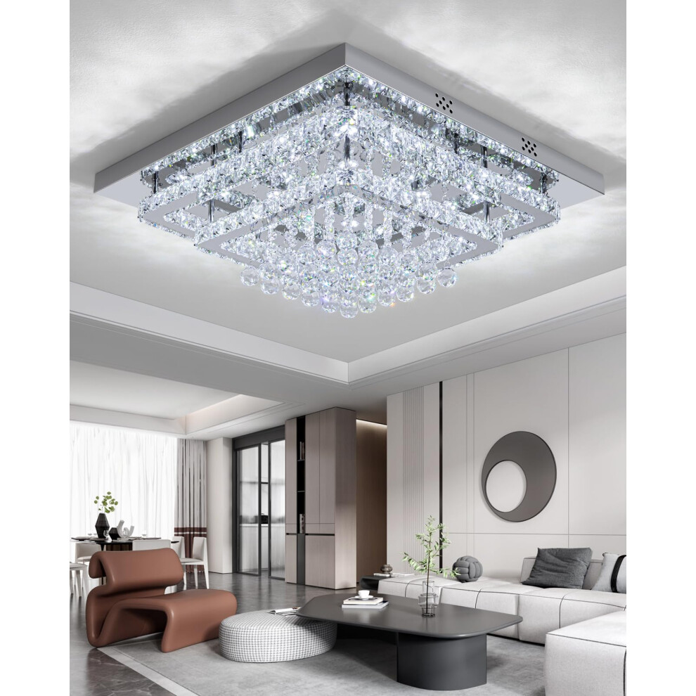XEMQENER 60cm Crystal Chandeliers Ceiling Light, 84W Modern LED Ceiling Lights Square, Stainless Steel Flush Mount Crystal Pendant Lighting Fixture-image-OPC-PH2ZSBQ-NEW