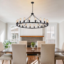 Eoodis Wagon Wheel Chandelier Black Pendant Light Large 120cm Metal Round Chandeliers Ceiling Light Fixture for Kitchen, Living Room(20 Lights)