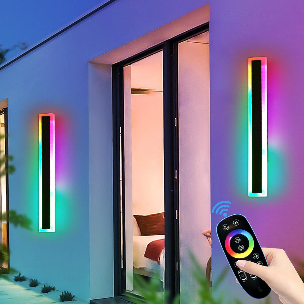 Mikeru 60cm Outdoor RGB Wall Light, 2pack 7RGB Colours Long Wall Light, Dimmable 3000k/4500k/6000k Ip65 Rainproof Acrylic Outdoor Light for Patio,-image-OPC-PH2ZSJK-NEW