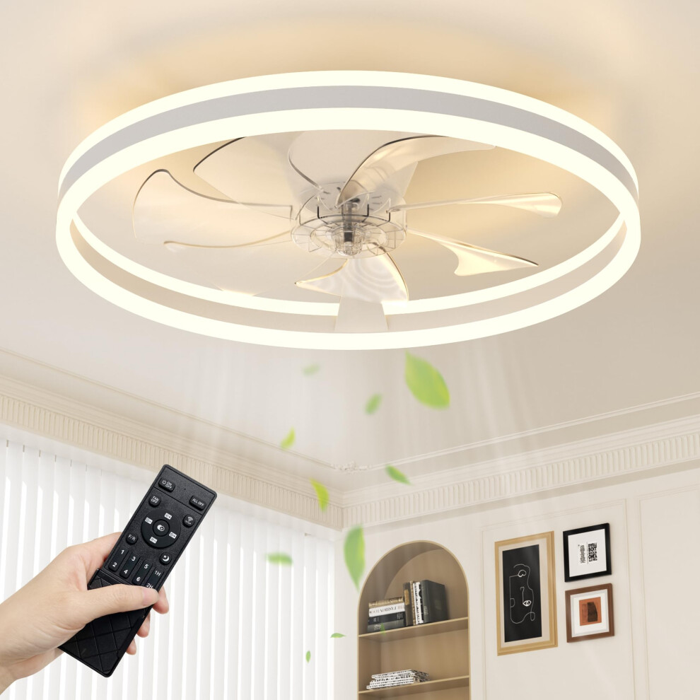 NIORSUN Ceiling Fans with Lights and Remote, 60cm Modern Smart LED Ceiling Fan Light, 6 Speeds and 3000K-6500K Dimmable Quiet Fan Lights Ceiling for