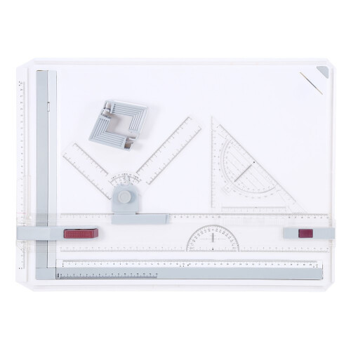 Drawing Board Set A3 Drafting Table Multifunctional College School Ergonomic Drawing Board Tool Set with 2 Parallel Motion Rulers and 2 Adjustable