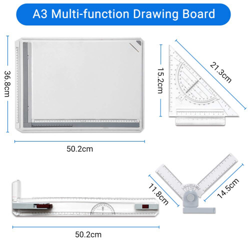 Drawing Board Set A3 Drafting Table Multifunctional College School Ergonomic Drawing Board Tool Set with 2 Parallel Motion Rulers and 2 Adjustable 2
