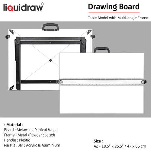 Liquidraw A2 Drawing Board Parallel Motion, Table Model with 5 Adjustable Working Angles, Includes Drawing Board Clips & Set Square, TTM02, White 2